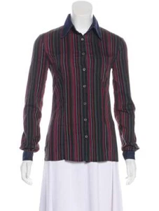 Dolce & Gabbana Striped Shirt XS/2 Long Sleeve Denim cuff/collar buttoned blouse - Picture 1 of 3