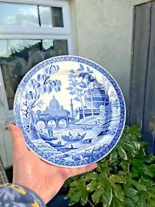 ANTIKER um 1818-20 SPODE ROM FLUSS TIBER MUSTER BLAU & WEISS PERLBESTECK TELLER - Bild 1 von 9