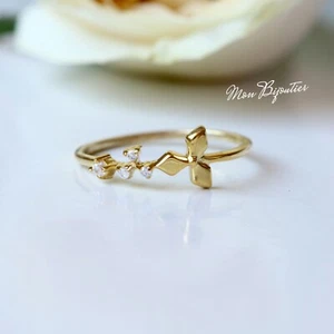 Unique Design Diamond Flower Ring Floral Band Ring 14k Gold Stackable Ring - Picture 1 of 7