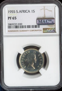 1955 Sudafrica Argento Scellino Proof NGC PF65 Qualità - Foto 1 di 2