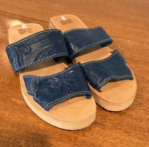 Sandali Route 66 in pelle blu lavorati stile boho messicano comodi taglia 6 - Foto 1 di 4