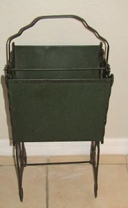 VINTAGE VERONA SIGNED GREEN WROUGHT IRON MAGAZINE HOLDER STAND (26" tall)) - Picture 1 of 7