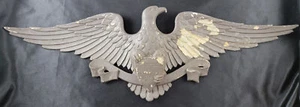 Vintage House Plaque Bald Eagle Cast Iron Metal Clutching Shield Crest 26" - Picture 1 of 14