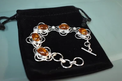 Baltic Amber Gemstone 925 Sterling Silver Bracelet 19.5 Grams 8 In. Long Nice - Image 1 of 2