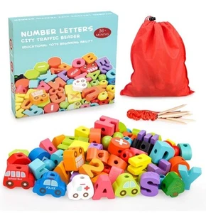 Montessori Educational Threading Toy Wooden String Lacing Beads 2-5 Year Kids UK - Picture 1 of 7