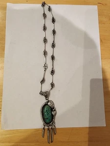 Handmade Marked Sterling Silver W Torquise Pendant 51g. S5 - Picture 1 of 5