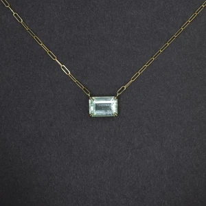 2.20ct EMERALD SOLITAIRE NECKLACE BLUE GREEN EAST WEST 14k YELLOW GOLD PENDANT - Picture 1 of 2