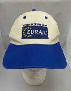Gorra de béisbol bordada EURAIL la mejor manera de ver Europa blanco y azul roto - Imagen 1 de 5