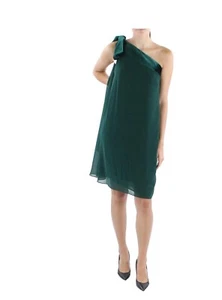 Lauren Ralph Lauren Chiffon One Shoulder Bow Forest Green Dress Sz 14 NWT - Picture 1 of 7