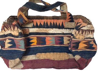 Bolso textil/gamuza de cuero recortado/con cremallera First Nation/Canadá telar a mano Foto 1 de 4