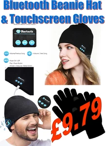 Bluetooth Beanie Mütze Freisprecheinrichtung Musik Kopfhörer mit Mikrofon & Touchscreen Handschuhe - Bild 1 von 11