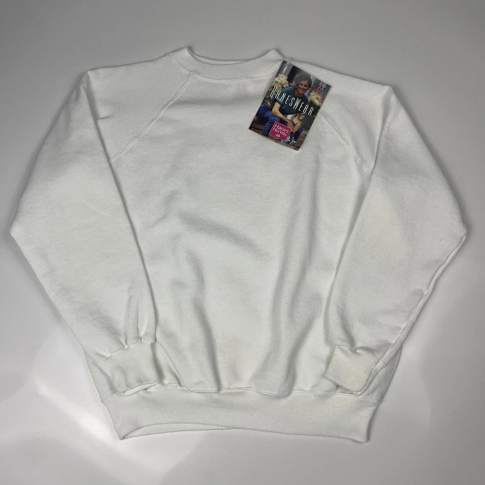 Sudadera para mujer Hanes Her Way blanca calce cuadrado mediana 1995 vintage años 90 nueva con etiquetas Foto 1 de 4