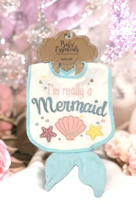 Baby Essentials 毛圈布美人鱼围兜裂纹桶贴花易配 — 第 1/4 张图片