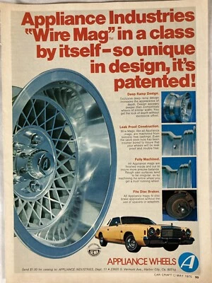 Electrodoméstico 1975 "Wire Mag" llantas ruedas anuncio impreso Chysler Cordoba Foto 1 de 2