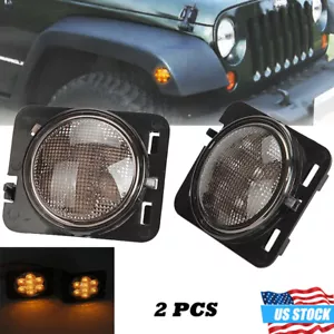 2PCS LED Side Marker Fender Lights Amber Smoked Lens For Jeep Wrangler JK 07-18 - Picture 1 of 12