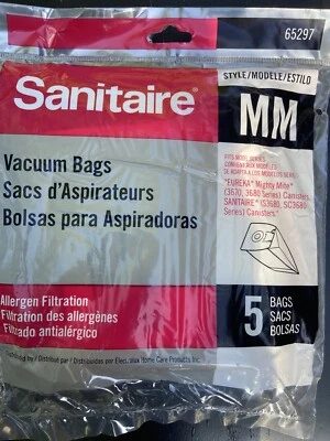 5 Pack Sanitaire Eureka Vacuum Bags Style MM (65297) Allergen Filtration  - Image 1 of 3