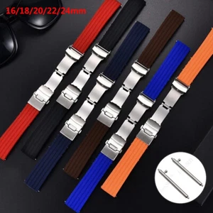 Silicone Rubber Watch Strap Band Waterproof Deployment Clasp 16 18 20 22 24MM - Picture 1 of 24
