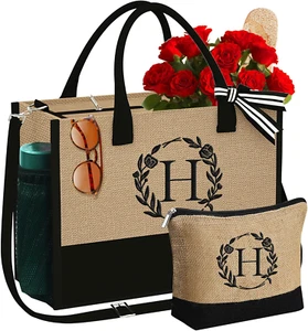 Christmas Gifts for Women - Initial Tote Bag & Makeup Bag, Birthday Gifts for Wo - Picture 1 of 12