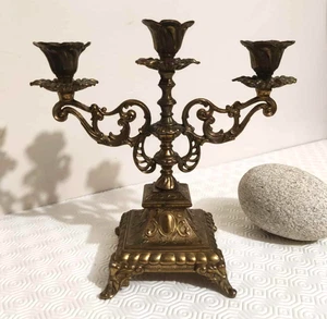 bougeoir chandelier ancien en laiton vintage - Picture 1 of 5