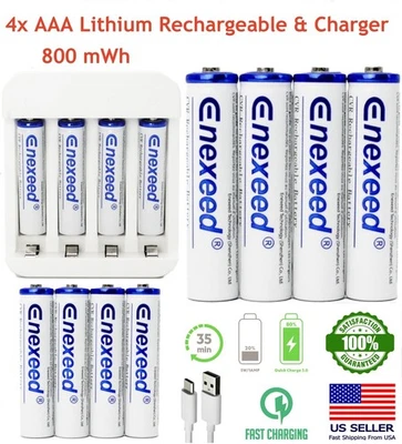 Rechargeable AAA Lithium Batteries 1.5V 800mWh Li-ion Battery Lot & USB Charger - Image 1 of 4