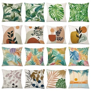 18" Tropical Leaves Throw Pillow Cover Burnt Orange Sun Mid Century Cushion Case - Picture 1 of 56