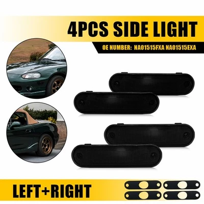 4 peças carcaças de luz indicadoras laterais fumê dianteiro e traseiro para Miata Mazda MX-5 1990-2005 - Imagem 1 de 4