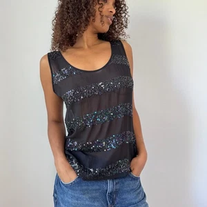 Vintage Armani Black Silk Sequin Tank Top (M) - Picture 1 of 6