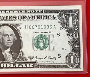 1969D $1 DOLLAR BILL ( ST LOUIS H ) UNCIRCULATED - Picture 1 of 3