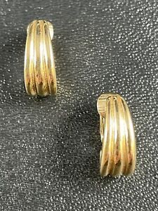 AVON Signed Vintage Hoop Clip Earrings Gold Tone Metal