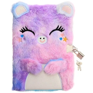 Diary Book Lock Key Notebook with Girl Child Cartoon Notepad Plush Secret - Picture 1 of 12