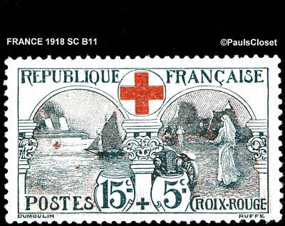 FRANCE 1918 SC B11 HOSPITAL SHIP & FIELD HOSPITAL 15c + 5c MHR F/VFINE - Image 1 of 2