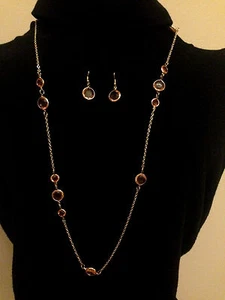 Pink Clear Glass Crystals Necklace with Earrings - Picture 1 of 4