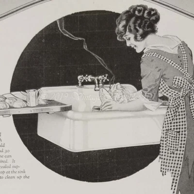 1920 Tepeco Trenton Potteries NJ Fregadero de baño diseño arte impresión vintage anuncio Foto 1 de 4