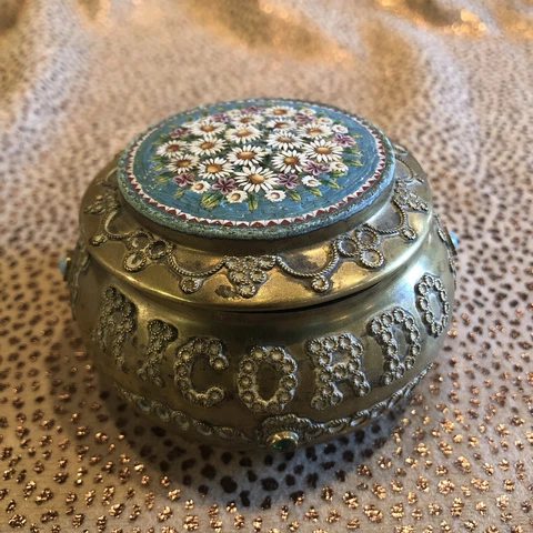 Italian Victorian 19th Century Micro Mosaic Remembrance "Ricordo" Box w/ Mirror Cover
