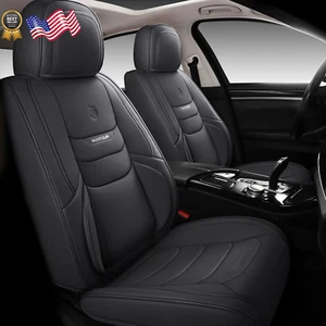 Waterproof Leather Car Seat Covers Universal Fit SUV Truck Full Set Black - Picture 1 of 12