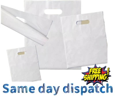 White Patch Handle Plastic Carrier Bags for Retail, Supermarket - All Sizes 30Mu - Image 1 of 2