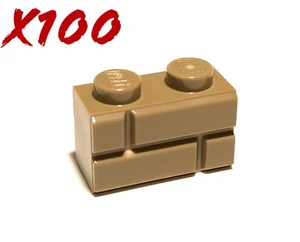 Lego 100 Dark Tan 1 x 2 with Masonry Profile #98283 - Brick Wall Building Blocks - Picture 1 of 4