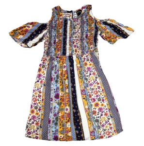 Art Class Floral Stripe Print Cold Shoulder Smocked Dress Multi-Color Girls 6/6X - Picture 1 of 18