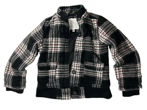 Justice Girls Size 8 Jacket Plaid Black White Pink NICE Free Shipping - Picture 1 of 6