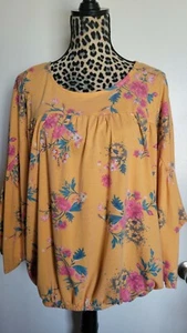 Time & Tru short sleeve orange floral elastic waist blouse size xxl-20(Q90) - Picture 1 of 5