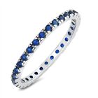 .925 Sterling Silver Ring W Simulated Blue Sapphire CZ Rhodium Plated