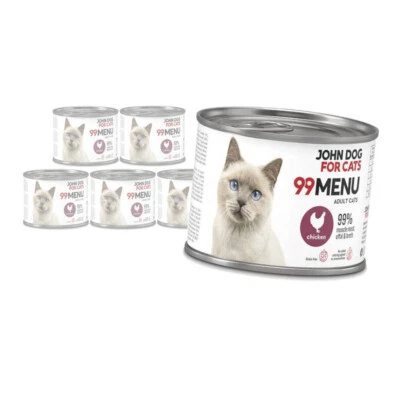 JOHN DOG FOR CATS John Dog für Katzen 99 Menü Nassfutter für erwachsene Katzen mit Hähnchen 6x200g