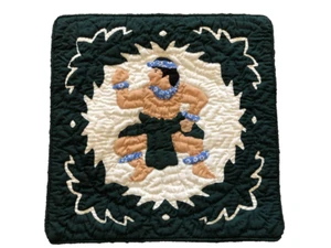 Hawaiian Quilted Green 16" Pillow Cover handmade cotton Male Ceremonial Dancer - Picture 1 of 3