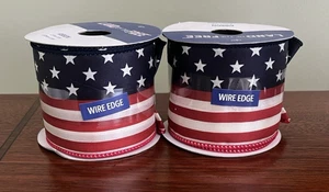 2 Land of the Free Patriotic American USA Flag Wired 2.5" x 12' Ribbon New NIP - Picture 1 of 4