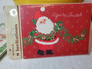 Vintage 1980s Hallmark 8 Christmas Party Invitations Holiday NIP 3x5" Cute Santa - Picture 1 of 7
