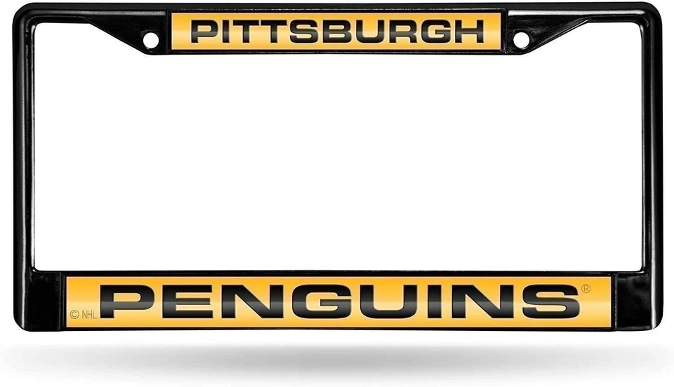 Pittsburgh Penguins Black Metal License Plate Frame Tag Cover, Laser Acrylic... - Image 1 of 1