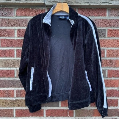 Bill Blass Blas Blas Blas 黑色和灰色天鹅绒运动田径套装夹克 — 第 1/3 张图片