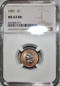 NGC MS-63 RB 1901 Indian Head Cent, Highly Lustrous, Red-Brown specimen. - Picture 1 of 2