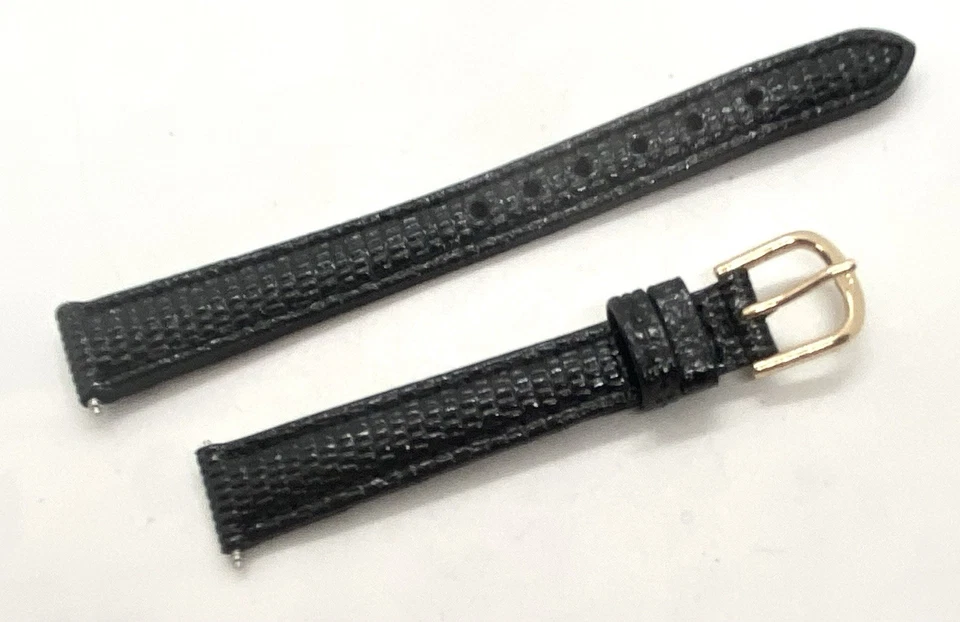 NEW LORUS Watch Band Black Calf Leather 12mm Lugs W/Spring Bars Lizard Grain - Image 1 of 4