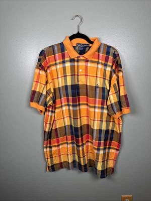 Vintage Nautica Short Sleeve Stretchy Polo Shirt Colorful Plaid 90's Vibe Sz XL - Image 1 of 4